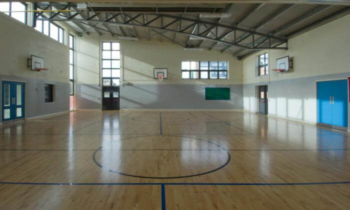 A clean parquet floor in the sports hall