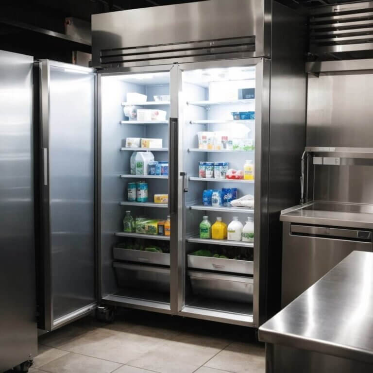 The interior of a catering refrigerator